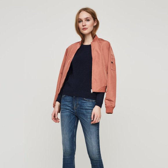 Vero Moda Women's Large Bomber Jacket in Cedar Wood Color, Full Zip Snap Pockets - Picture 1 of 5